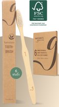 NATURE’S groove® Bamboe Handtandenborstel - Houten Tandenborstel Medium - 6 Stuks - Handmatig