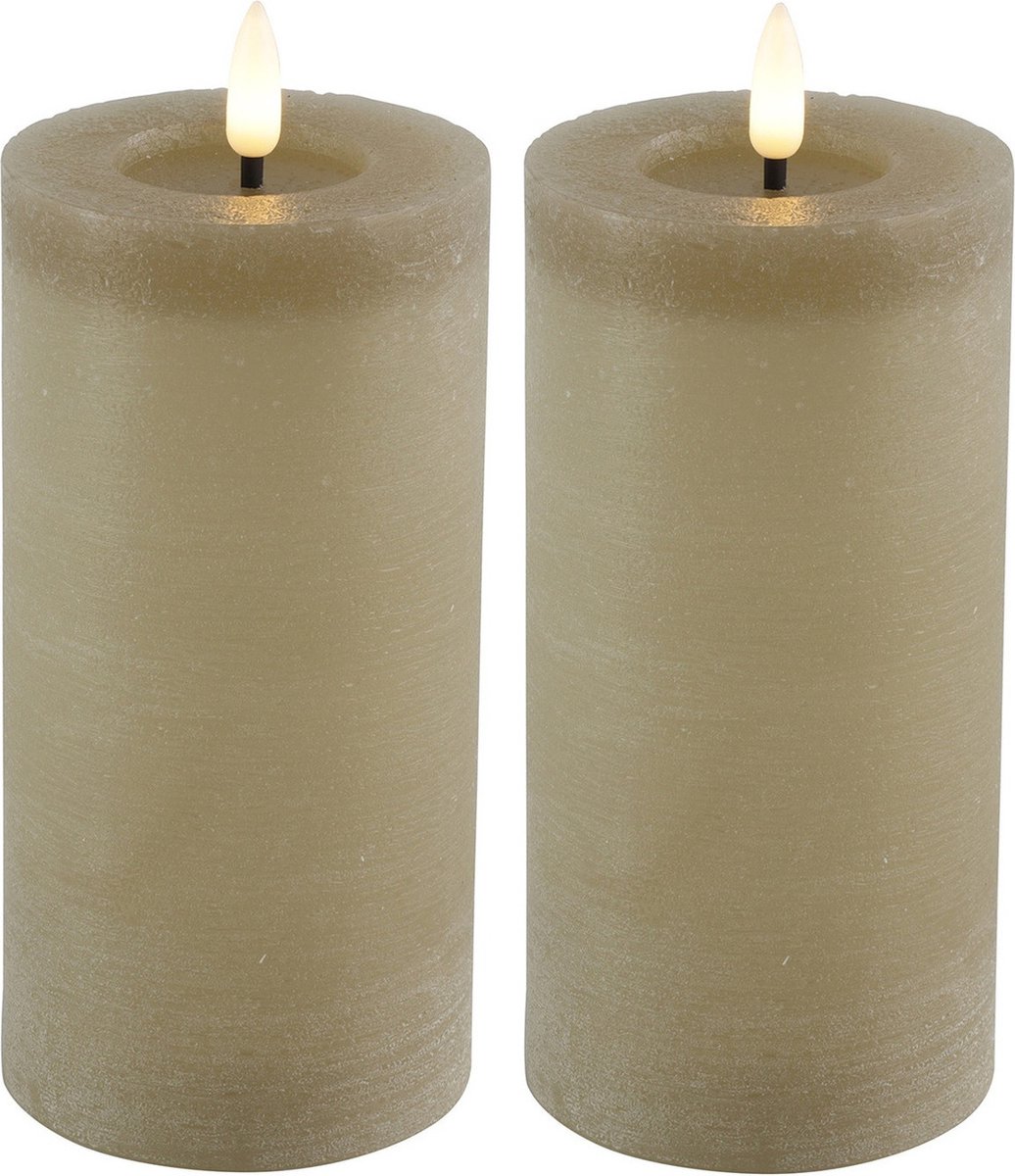 Countryfield Lyon LED kaarsen/stompkaarsen - 2x - beige - D7,5 x H15 cm - timer