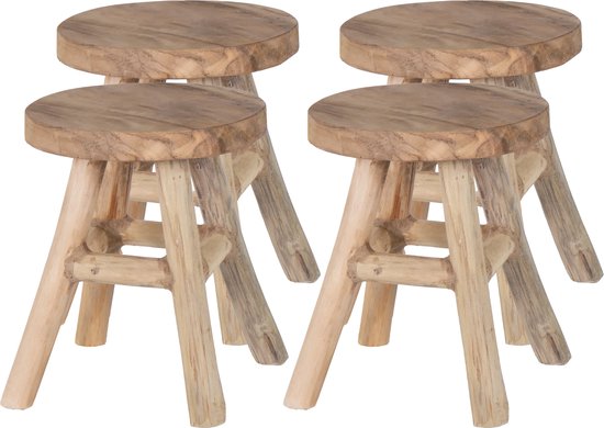 Mega Collections Zit krukje/bijzet stoel - 4x - hout - lichtbruin - D20 x H25 cm - Voor kinderen