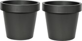 Mega Collections Pot à plantes/pot de fleur - 2x - plastique - noir - extérieur - D25 x H22 cm