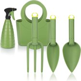 5-delige premium tuingereedschapsset, set tuinhulp van schoppen, grafvork en spuitfles in praktische draagtas voor het bewaren (05-delig, groen)