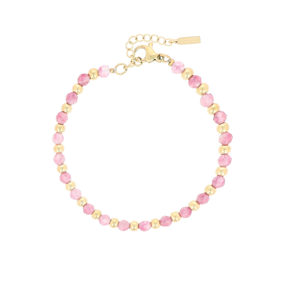 OOZOO Jewellery - goudkleurige armband met roze natuursteentjes - SB-1025