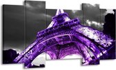 GroepArt - Schilderij - Eiffeltoren - Paars, Zwart, Grijs - 120x65 5Luik - Foto Op Canvas - GroepArt 6000+ Schilderijen 0p Canvas Art Collectie - Wanddecoratie