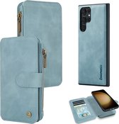 Casemania Hoesje Geschikt voor Samsung Galaxy S23 Ultra Aqua Blue - 2 in 1 Magnetic Book Case met Rits