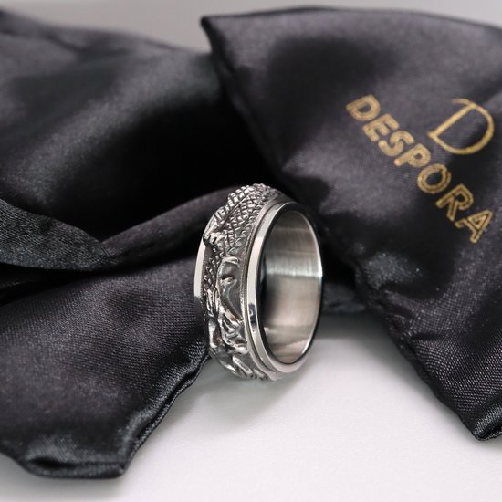 Anxiety Ring - (Draak) - Stress Ring - Fidget Ring - Anxiety Ring For Finger - Draaibare Ring - Spinning Ring - Zilver - (21.25 mm / maat 67) - Despora