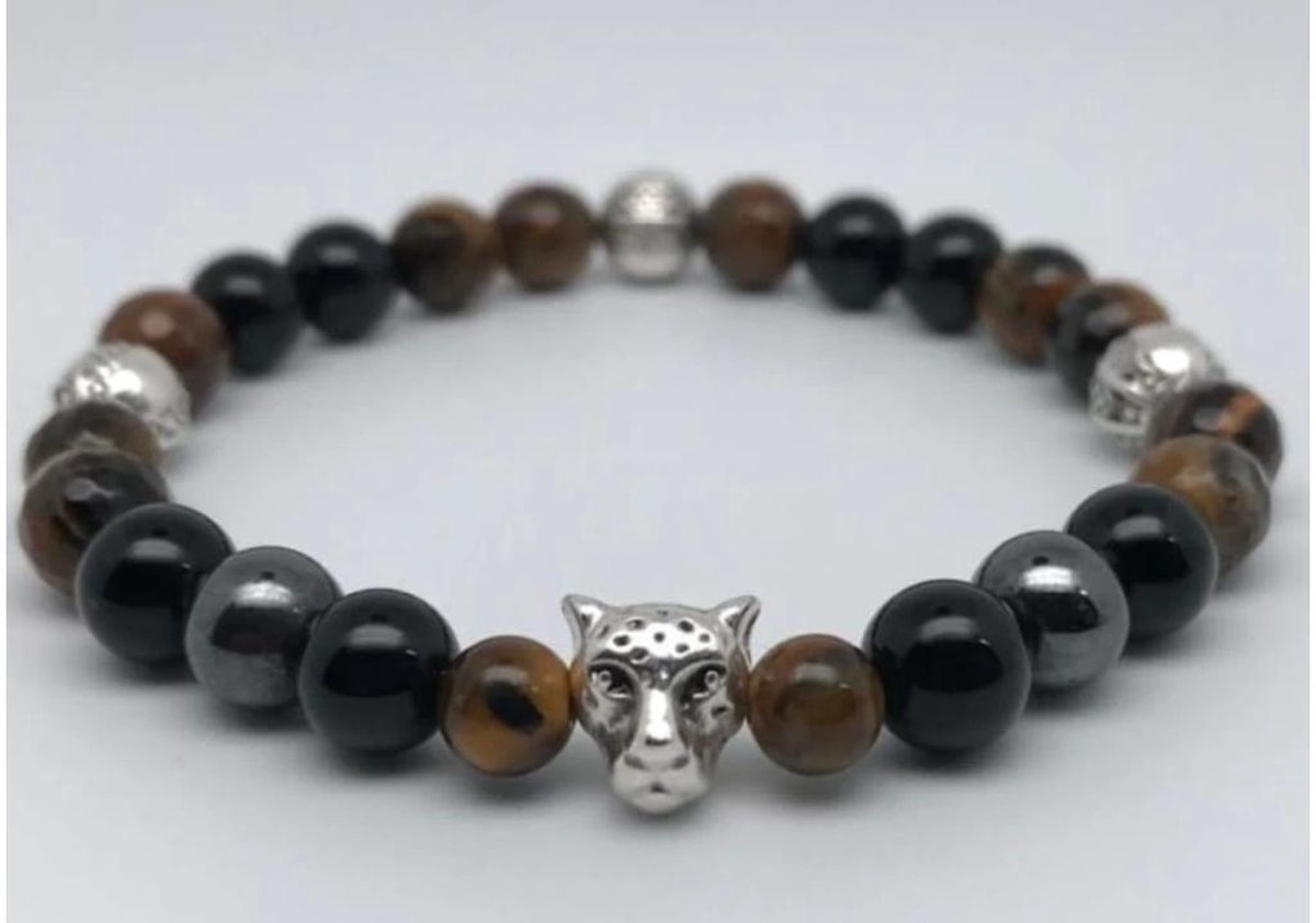 L-onca - Armband - Kralen armband - Edelsteen / gemstones Tiger eye, black onyx - natuursteen - Cadeau voor hem/haar