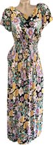 Lange Dames Jurk - Bloemenprint - Zwart - Maat One size (805)