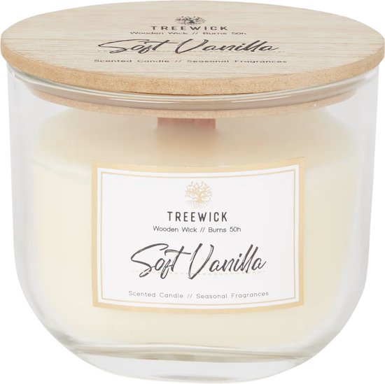 Treewick - Bougie parfumée - Soft Vanilla - mèche et couvercle en bois - 50 heures de combustion