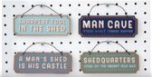 CGB GIFTWARE THE HARDWARE STORE Set of 4 Wooden Wandbord (hanging Sign) ‘SHED QxaUARTERS HOME of the GRUMPY OLD MAN’, ‘MAN CAVE WHERE MANLY THINGS HAPPEN’, SHARPEST TOOL IN THE SHED’ and ‘A MAN’S SHED IS HIS CASTLE’12x5cm