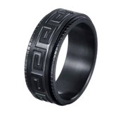 Anxiety Ring - (Grieks) - Stress Ring - Fidget Ring - Anxiety Ring For Finger - Draaibare Ring - Spinning Ring - Zwartkleurig RVS - (19.75 mm / maat 62)