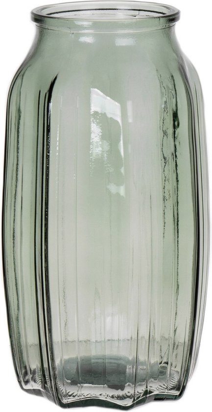 Bellatio Design Bloemenvaas - lichtgroen - transparant glas - D12 x H22 cm - vaas