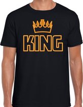 Bellatio Decorations Koningsdag t-shirt - king oranje kroontje - heren - zwart XXL