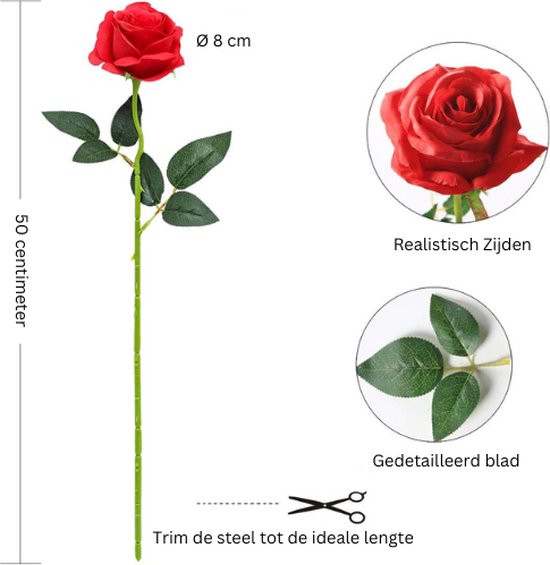 ROSIFY Fleurs artificielles - Fausses Fleurs - Roses Artificielles - Fleurs en Soie - Set de 10 Roses Artificielles - 50cm - Rouge