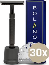 Bolano® Safety Razor Set Mat Zwart + 30 Double Edge Scheermesjes + Houder- Klassiek Scheermes voor Mannen en Vrouwen - Messing