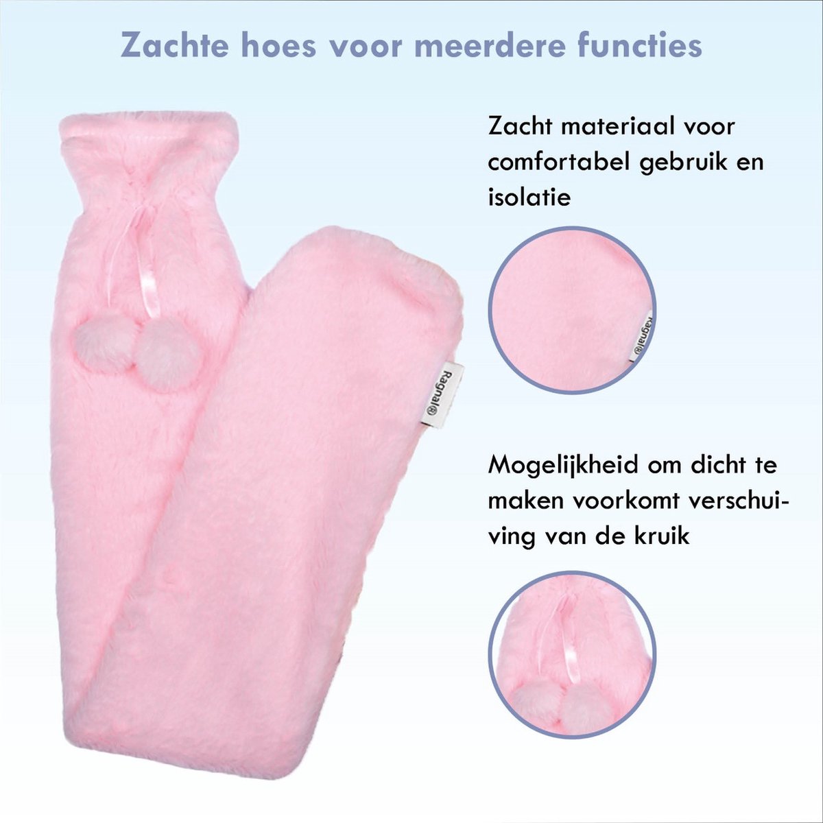 Ragnal Warmwaterkruik - Roze - Kruik Met extra zachte hoes - Warmtekussen - Extra Lang - 2L Inhoud - 8 uur warmte - Kruik - XXL – foto 6
