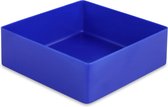 Sorteerbakje, materiaalbakje, inzetbakje, onderdelenbakje. 9,9 x 9,9 x 4,0 cm (LxBxH). Kleur is blauw. Verpakt per 5 stuks!