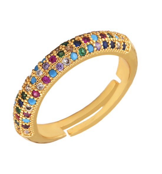 N3 Collecties Eenvoudige Verstelbare Ring Goud Kleur Koper Zirkoon Regenboog Ringen