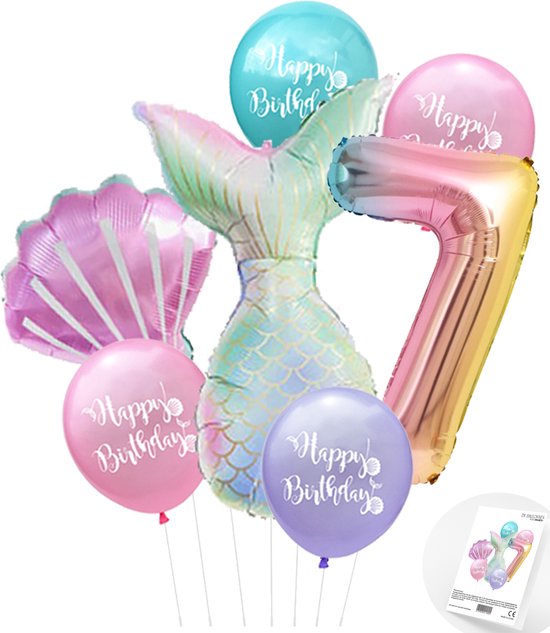 Cijfer ballon 7 - Zeemeermin - Mermaid - Meermin - Ballonnen Pakket - Kinderfeestje - Helium Ballonnen - Snoes