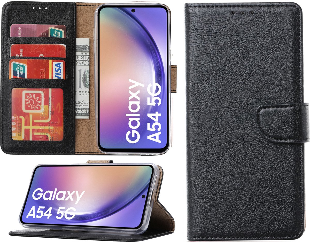 Arara Hoesje geschikt voor Samsung Galaxy A54 hoesje - Bookcase met pasjeshouder - Zwart