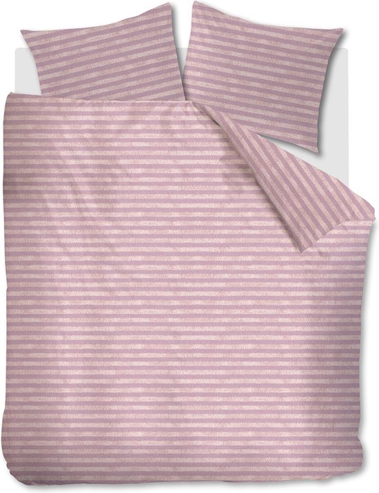dekbedovertrek en coton douillet Knitted Stripes lilas - lits jumeaux (240x200/220) - finement tissé et de haute qualité - design unique