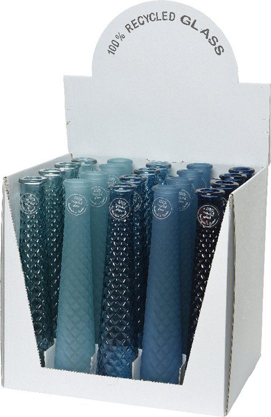 Decoris Vase/vase en verre recyclé - D7 x H32 cm - bleu clair transparent