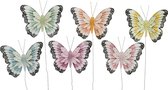 Decoris decoratie vlinders op draad gekleurd - 6x stuks - 8 cm