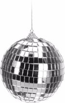 1x Kerst discobal zilver 10 cm - kerstbal