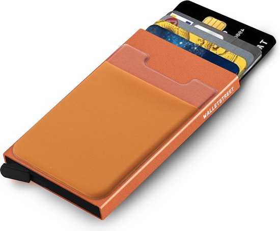 Walletstreet Uitschuifbare Pasjeshouder Plus 2 - Walletstreet Aluminium Creditcardhouder Card Protector Anti-Skim/ RFID Card Protector 7 Pasjes – Oranje/Orange