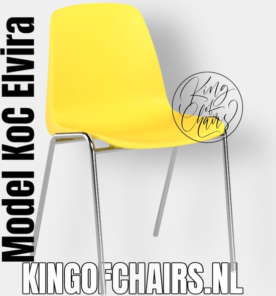 King of Chairs model KoC Elvira geel met verchroomd onderstel. Kantinestoel stapelstoel kuipstoel vergaderstoel tuinstoel kantine stoel stapel stoel tuin stoel  kantinestoelen stapelstoelen kuipstoelen stapelbare keukenstoel Helene eetkamerstoel