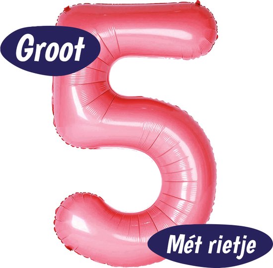 Cijfer Ballonnen - Ballon Cijfer 5 - 70cm Roze - Folie - Opblaas Cijfers - Verjaardag - 5 jaar, 50 jaar, abraham, sarah - Versiering