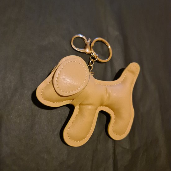 Kawaii - Porte-clés chien en simili cuir beige (kawaii, anime, manga)