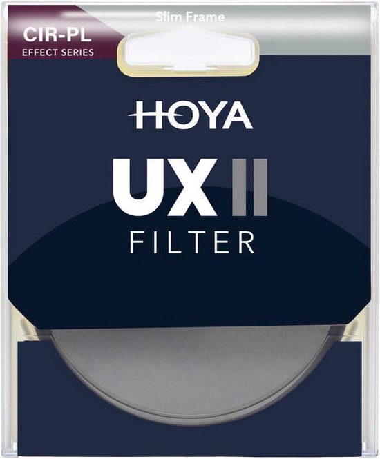 Verpakking van een Hoya UX II CIR-PL filter met 'Slim Frame' aanduiding.