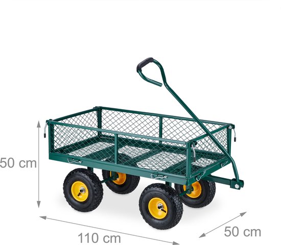Relaxdays bolderkar - tuin - luchtbanden - draagvermogen 200 kg - bolderwagen staal - groen-geel van Relaxdays — afbeelding 2