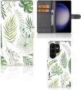 Wallet Book Case Geschikt voor Samsung Galaxy S23 Ultra Smartphone Hoesje Leaves