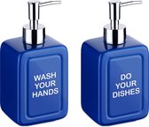 Navaris 2x zeeppompje van keramiek - Afwasmiddel- en zeepdispenser - Voor keuken, badkamer of toilet - In blauw