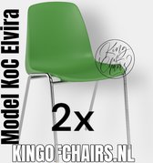 King of Chairs -set van 2- model KoC Elvira lichtgroen met verchroomd onderstel. Kantinestoel stapelstoel kuipstoel vergaderstoel tuinstoel kantine stoel stapel kantinestoelen stapelstoelen kuipstoelen stapelbare keukenstoel Helene eetkamerstoel