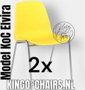 King of Chairs -set van 2- model KoC Elvira geel met verchroomd onderstel. Kantinestoel stapelstoel kuipstoel vergaderstoel tuinstoel kantine stoel stapel kantinestoelen stapelstoelen kuipstoelen stapelbare keukenstoel Helene eetkamerstoel