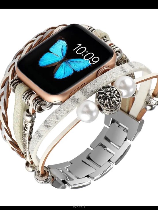 Foto: Apple watch bohemien horloge bandje 42 44 45 mm kralen leren vlechtwerk stalen sluiting