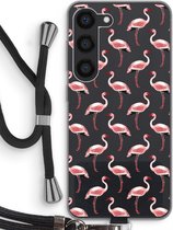 Case Company® - Hoesje met koord geschikt voor Samsung Galaxy S23 hoesje met Koord - Flamingo - Telefoonhoesje met Zwart Koord - Bescherming aan alle Kanten en Over de Schermrand