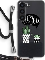 Case Company® - Hoesje met koord geschikt voor Samsung Galaxy S23 hoesje met Koord - Hey you cactus - Telefoonhoesje met Zwart Koord - Bescherming aan alle Kanten en Over de Schermrand