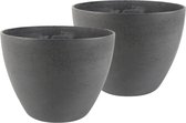 3x pot de fleur/pot de plante plastique recyclé/poudre de pierre gris foncé dia 22 cm et hauteur 17 cm - Intérieur et extérieur