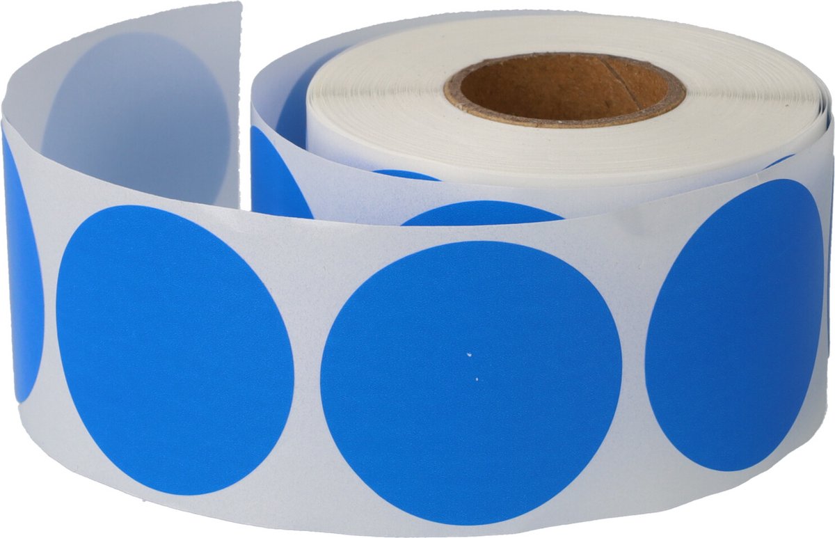 500 Etiketten Rond Blauw Sticker 35 mm op Rol - Label Stickers Gekleurd - Dappaz - Dappaz