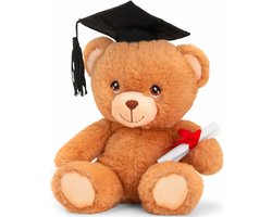 Keeleco - Pluche knuffel beer - geslaagd - diploma - bruin - 15 cm