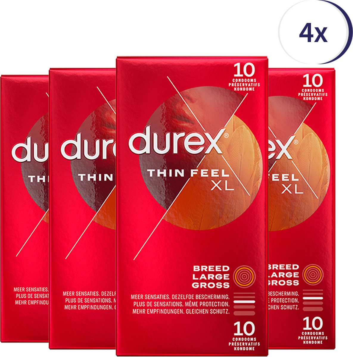Bol.com Durex Condooms Thin Feel XL 10st - 4 Stuks - Voordeelverpakking aanbieding