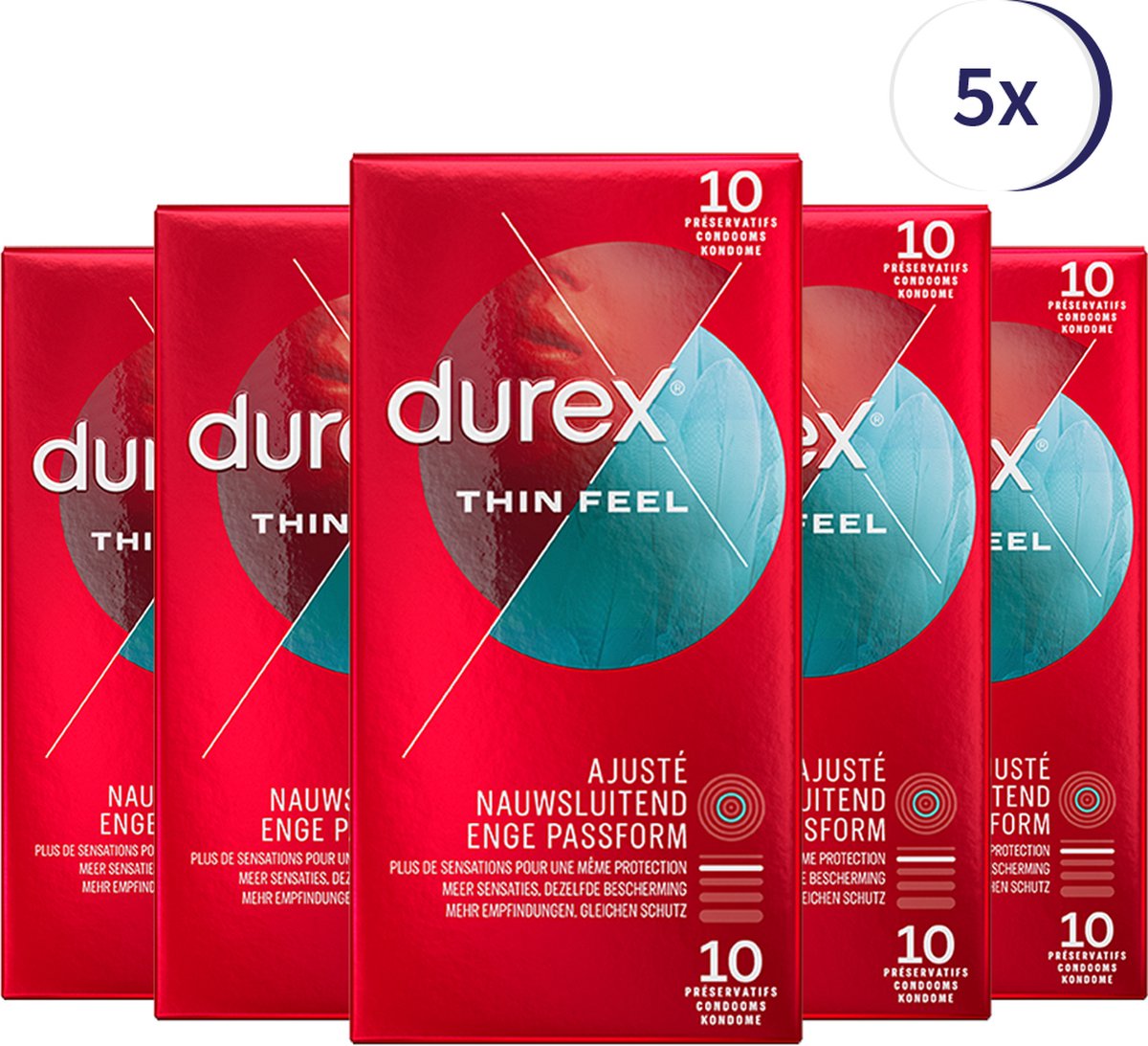 Bol.com Durex Condooms Thin Feel Close Fit 10st - 5 Stuks - Voordeelverpakking aanbieding