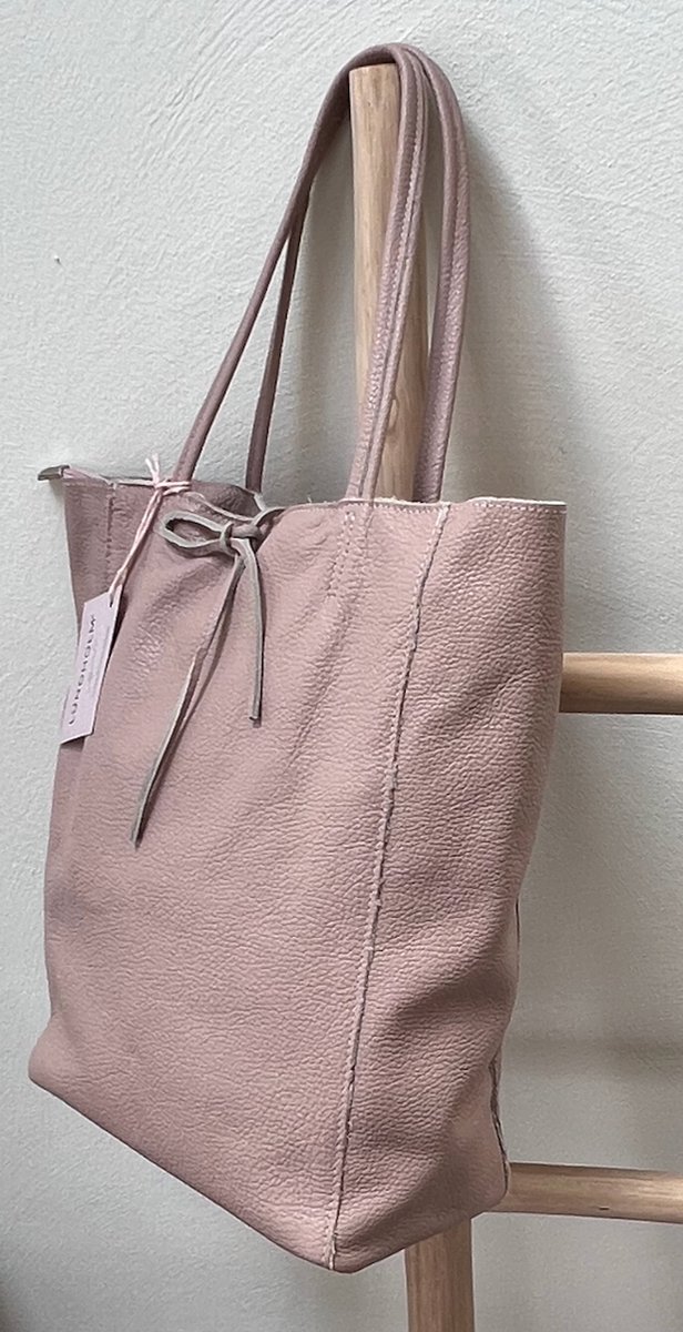 Lundholm shopper leren tas dames leer zacht roze met rits - shopper dames leer lichtroze - zeer soepel leer - cadeau voor vrouw vrouwen cadeautjes tip | Scandinavisch design - Odense serie