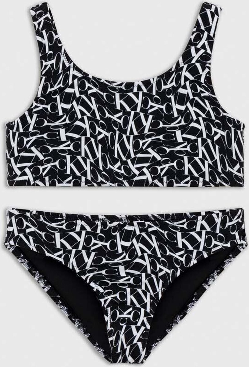 Calvin Klein Jeans - Bikini Bralette Set Print - CK ONE Waped Monogram Black - 14/16 jaar wit-zwart