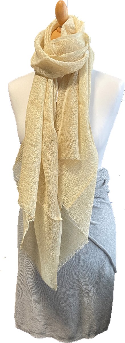 Zacht aanvoelende 100% linnen shawl, handloom, stonewashed, van het merk Highfield zacht geel