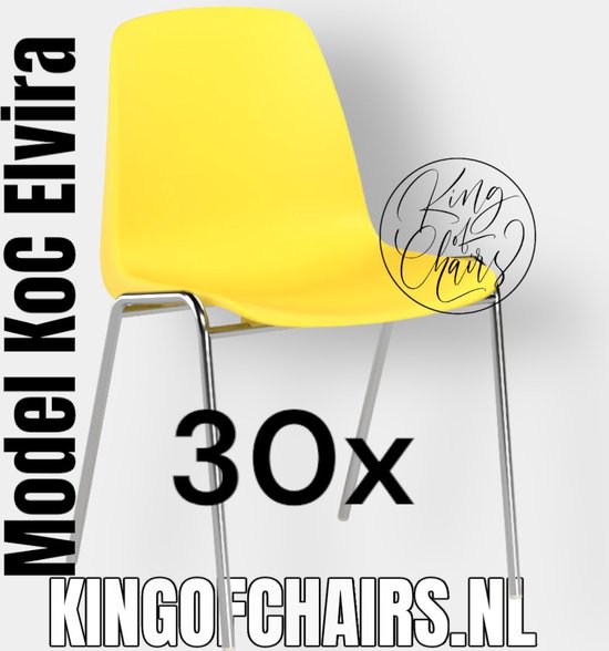 King of Chairs -set van 30- model KoC Elvira geel met verchroomd onderstel. Kantinestoel stapelstoel kuipstoel vergaderstoel tuinstoel kantine stapel stoel kantinestoelen stapelstoelen kuipstoelen arenastoel Helene schoolstoel bezoekersstoel