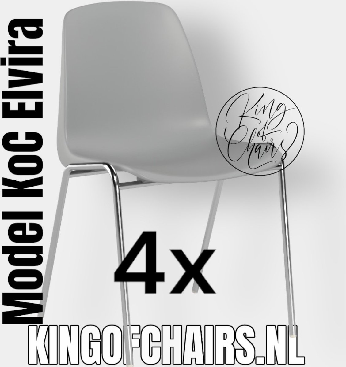 King of Chairs set van 4- model KoC Elvira lichtgrijs met verchroomd onderstel. Kantinestoel stapelstoel kuipstoel vergaderstoel tuinstoel kantine stoel stapel kantinestoelen stapelstoelen kuipstoelen stapelbare keukenstoel Helene eetkamerstoel